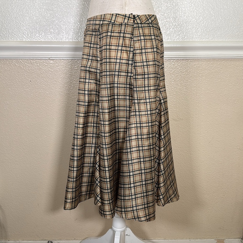 Betsey Johnson Tan and Black Plaid Midi Flare Skirt Vintage 90s - Picture 4 of 8